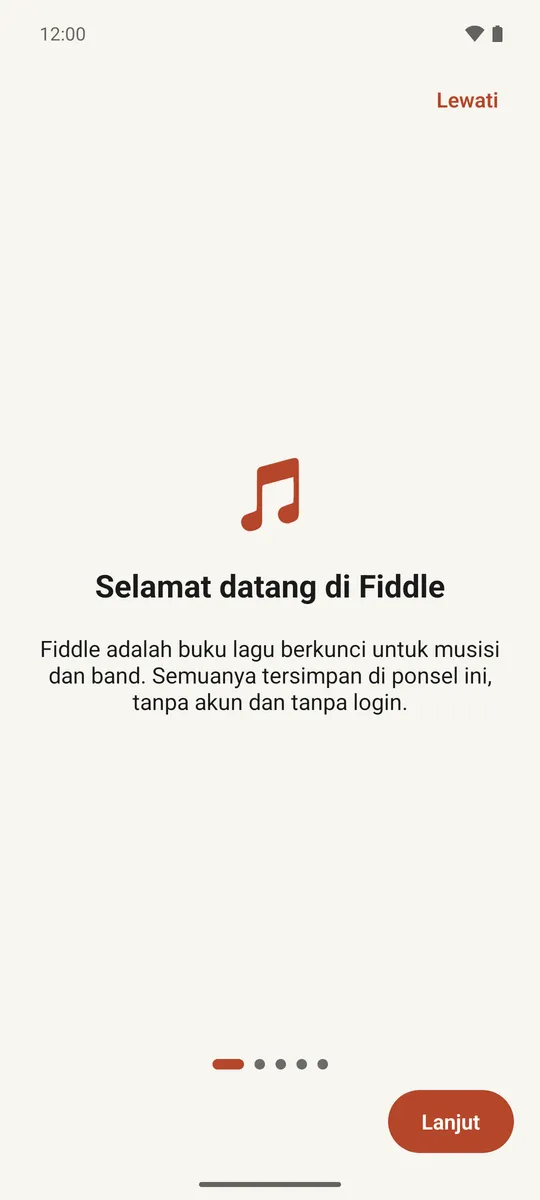 Langkah sambutan pada tutorial pertama kali Fiddle dijalankan