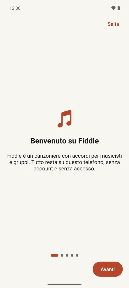 Il passaggio di benvenuto del tutorial al primo avvio di Fiddle