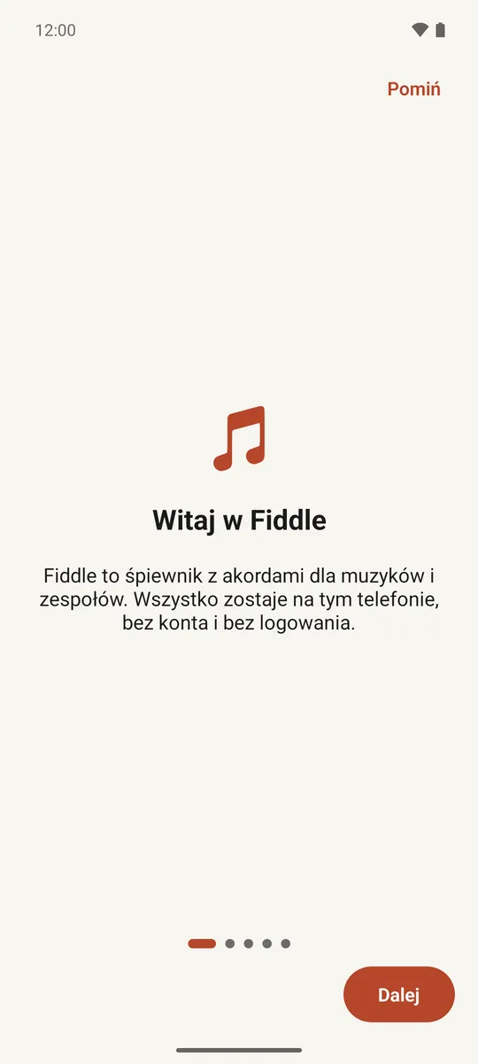 Ekran powitalny pierwszego samouczka Fiddle