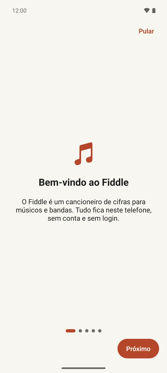 A etapa de boas-vindas do tutorial de primeira execução do Fiddle