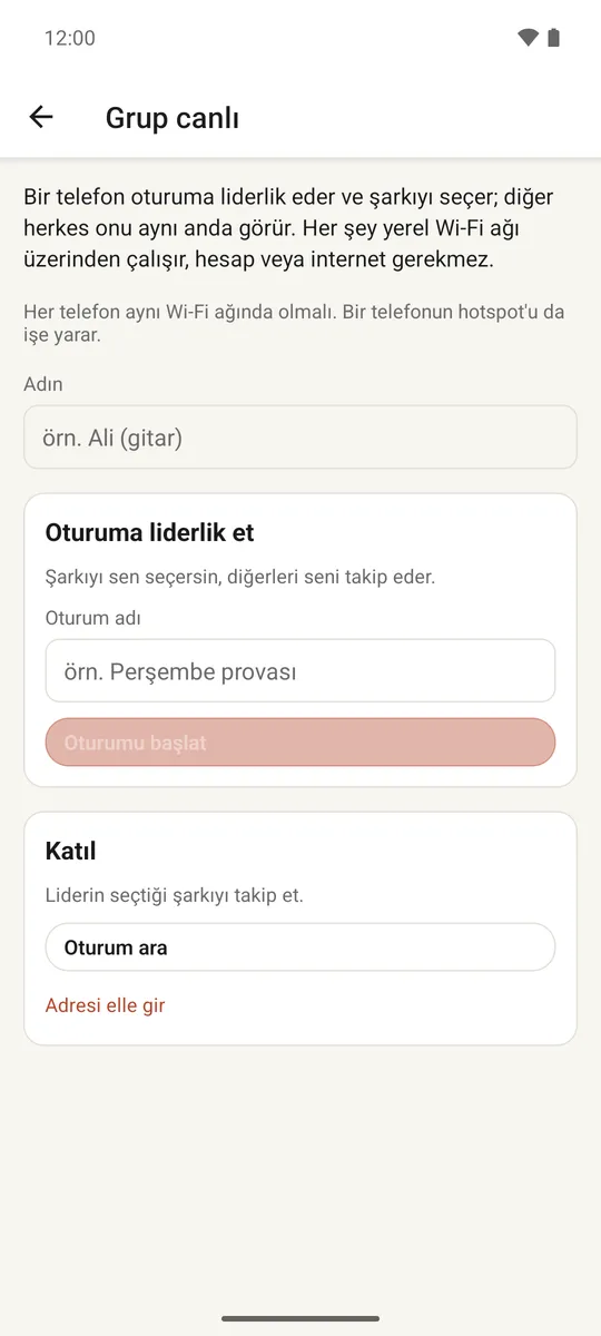 Bir lider ve bağlı grup üyelerini gösteren canlı oturum ekranı